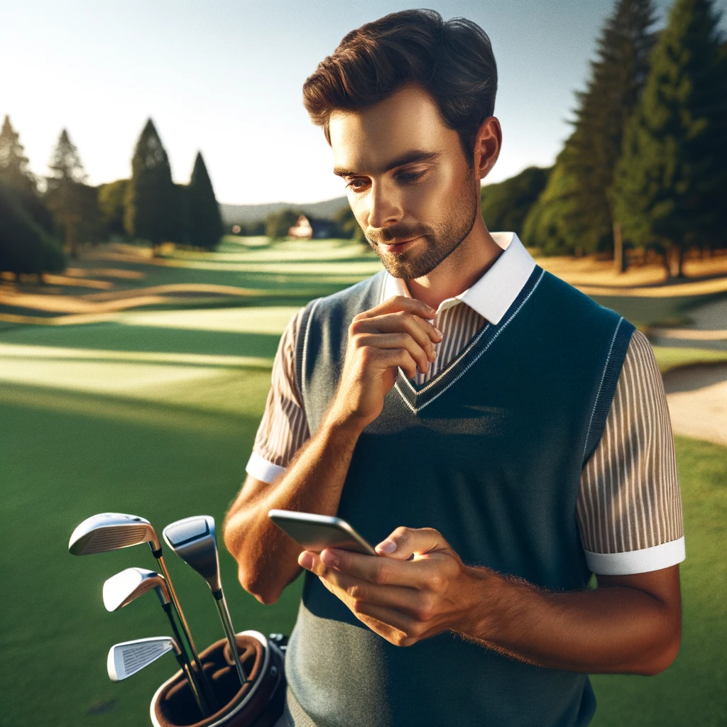 Golfer checking the live leaderboard on the Gimme Putt Golf app